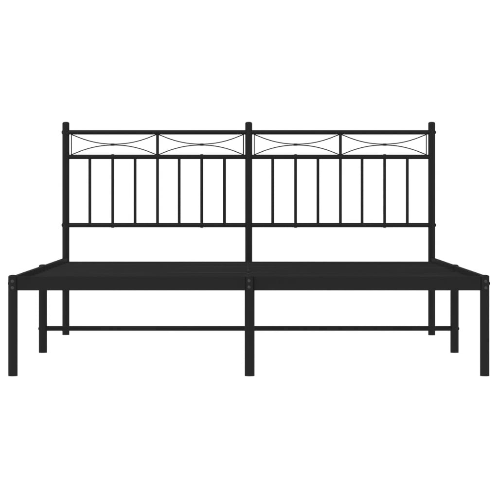 Black Metal Bed Frame with Headboard, 160x200cm, No Mattress