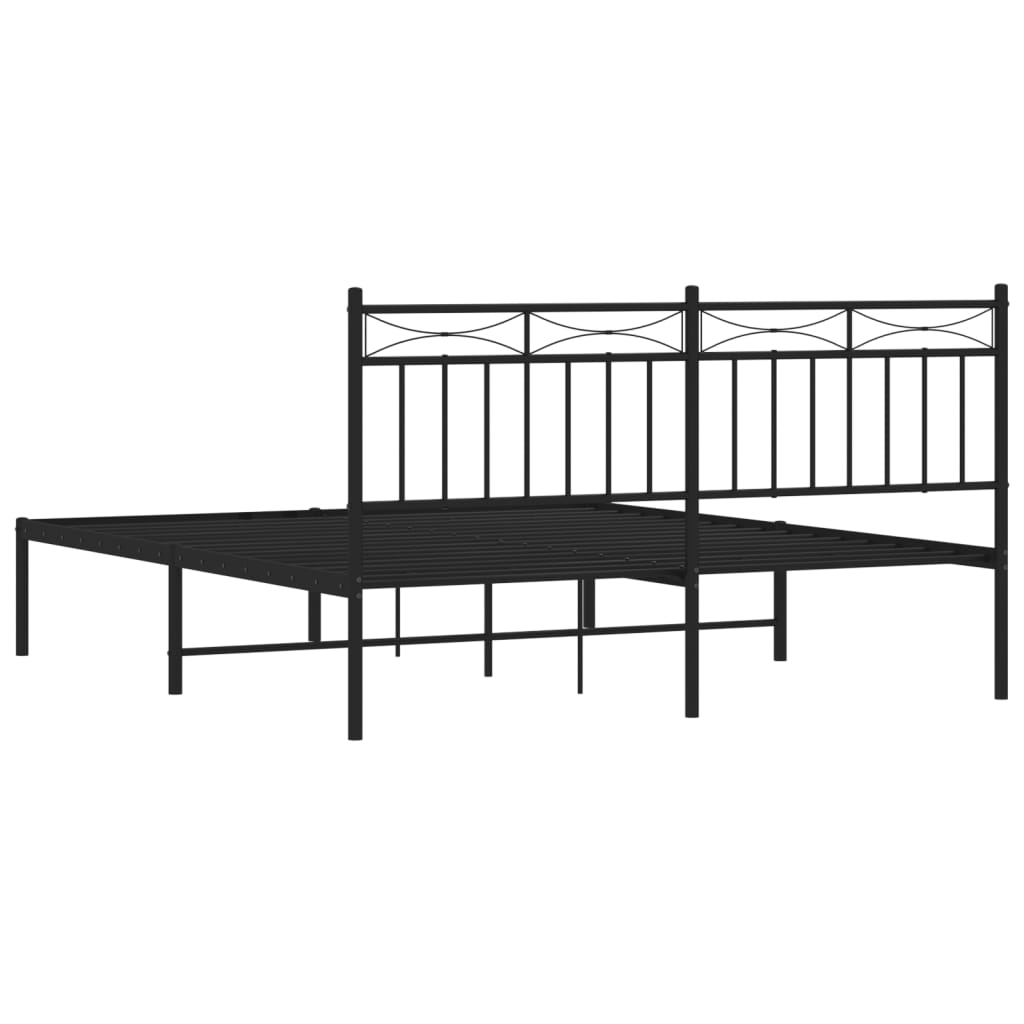 Black Metal Bed Frame with Headboard, 160x200cm, No Mattress