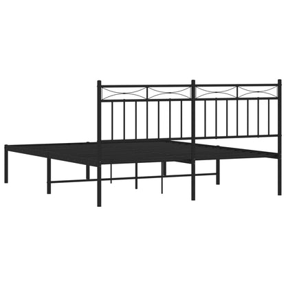 Black Metal Bed Frame with Headboard, 160x200cm, No Mattress
