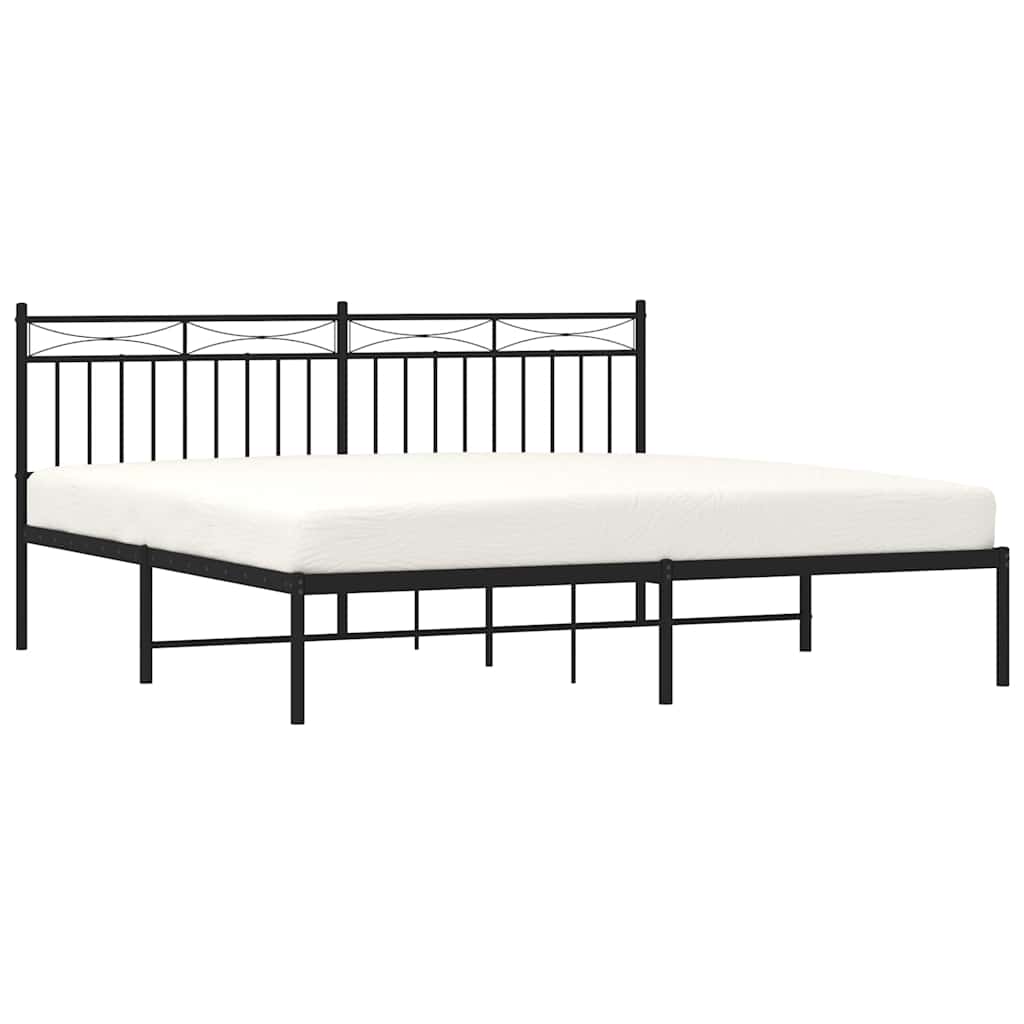 Black Metal Bed Frame with Headboard 183x213cm - Mattress Excluded