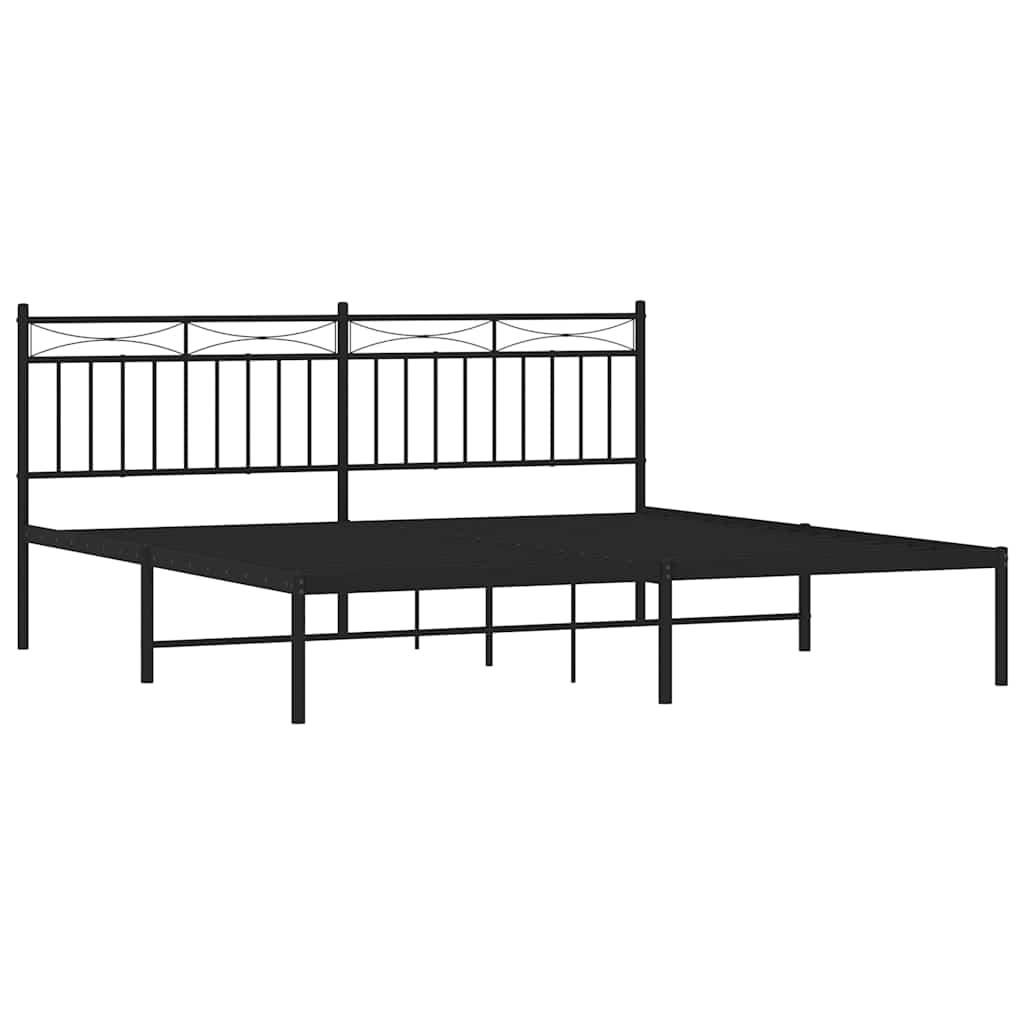 Black Metal Bed Frame with Headboard 183x213cm - Mattress Excluded