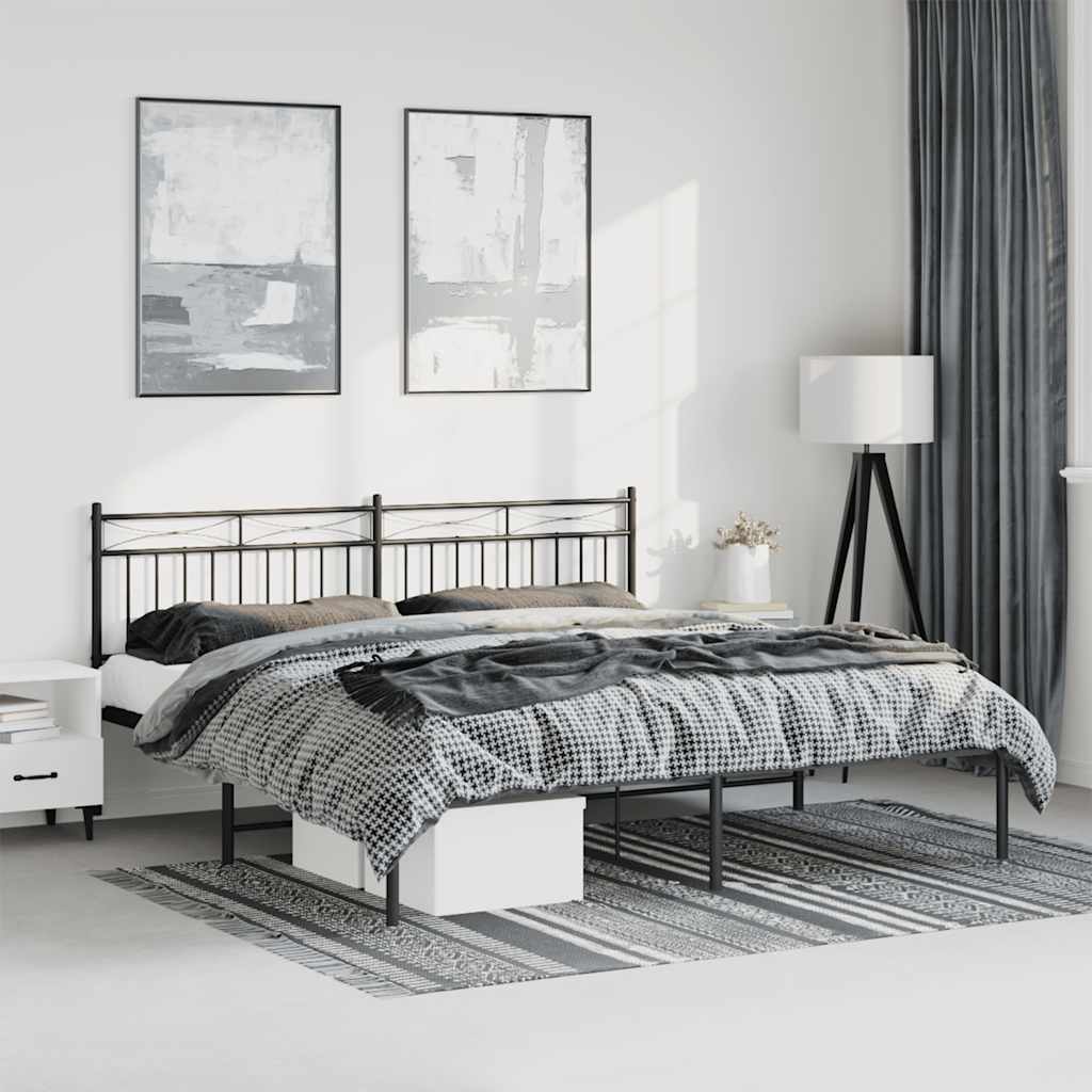 Black Metal Bed Frame with Headboard 183x213cm - Mattress Excluded