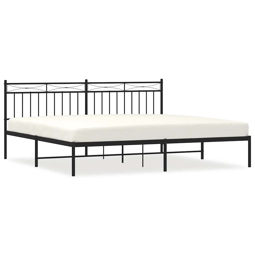 Black Metal Bed Frame with Headboard - No Mattress, 193x203cm