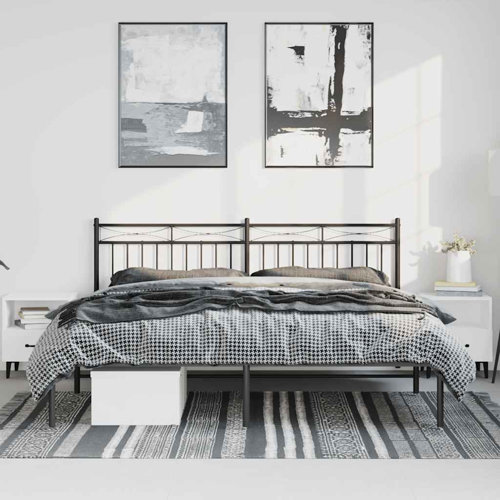 Black Metal Bed Frame with Headboard - No Mattress, 193x203cm