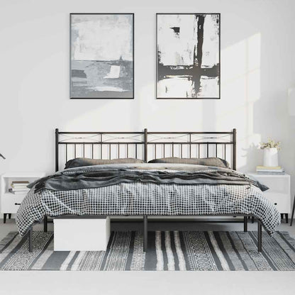 Black Metal Bed Frame with Headboard - No Mattress, 193x203cm