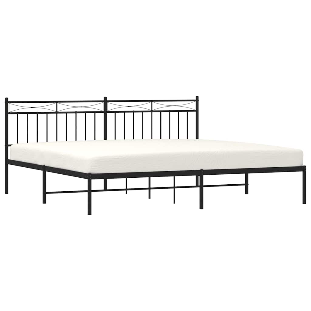 Black Metal Bed Frame with Headboard - No Mattress, 193x203cm