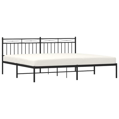 Black Metal Bed Frame with Headboard - No Mattress, 193x203cm