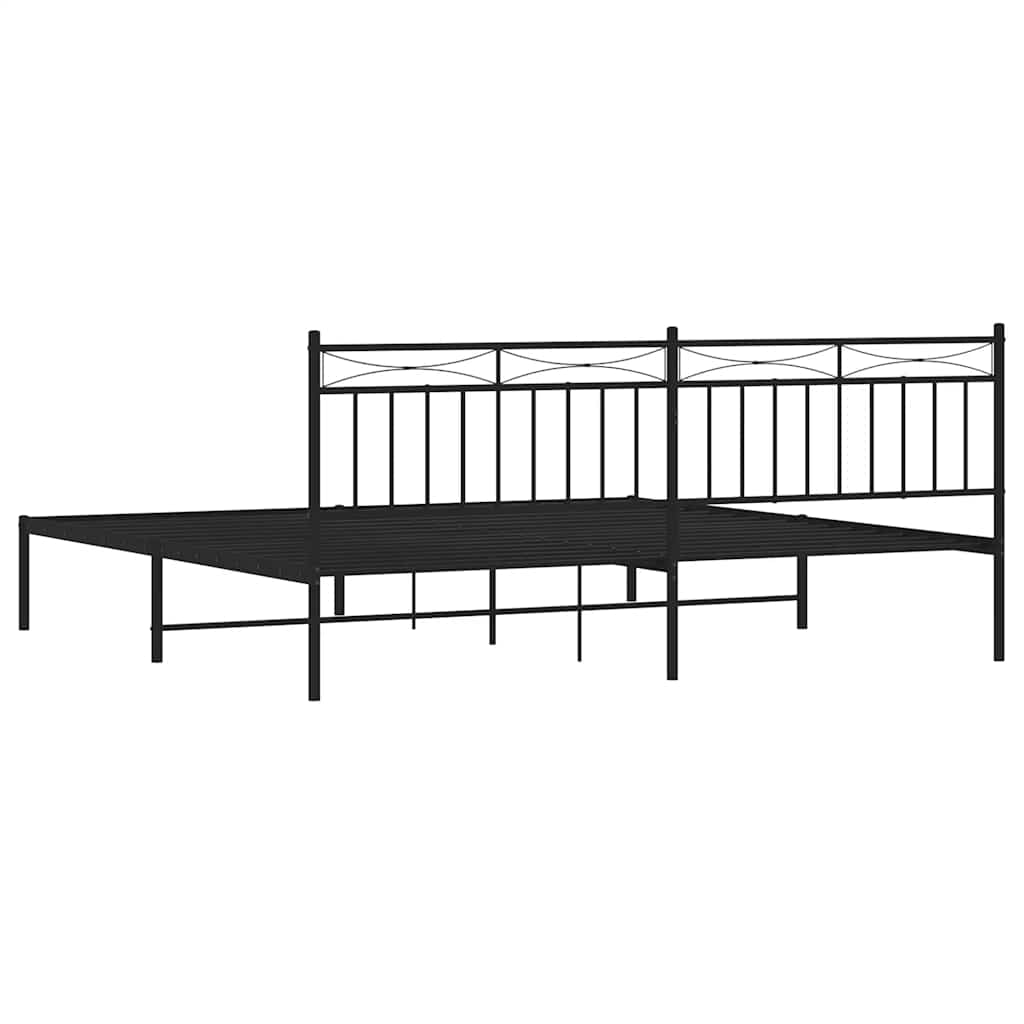 Black Metal Bed Frame with Headboard - No Mattress, 193x203cm