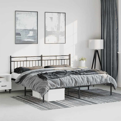 Black Metal Bed Frame with Headboard - No Mattress, 193x203cm