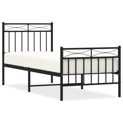 Black Metal Bed Frame with Footboard - 75x190cm | No Mattress