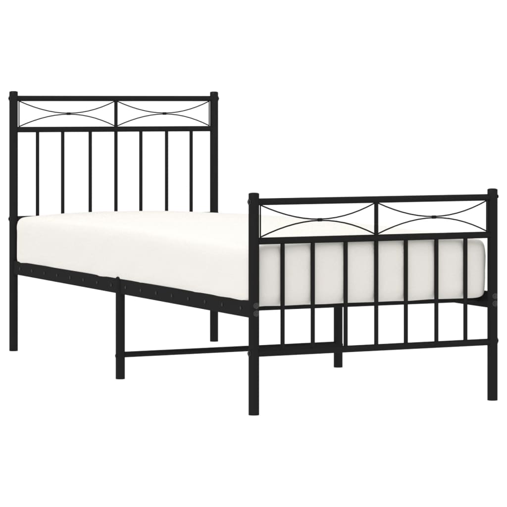 Black Metal Bed Frame with Footboard - 75x190cm | No Mattress