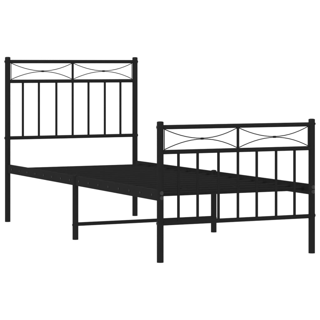 Black Metal Bed Frame with Footboard - 75x190cm | No Mattress
