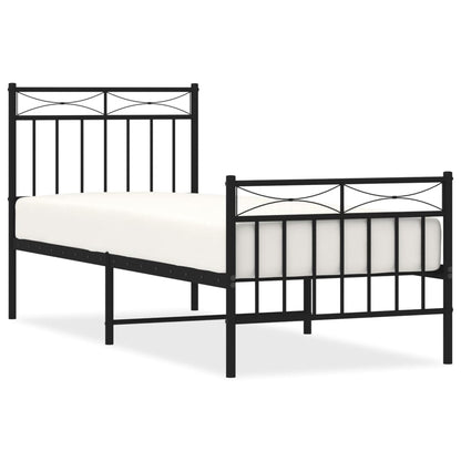 Black Metal Bed Frame with Footboard - 80x200cm, Mattress Not Included