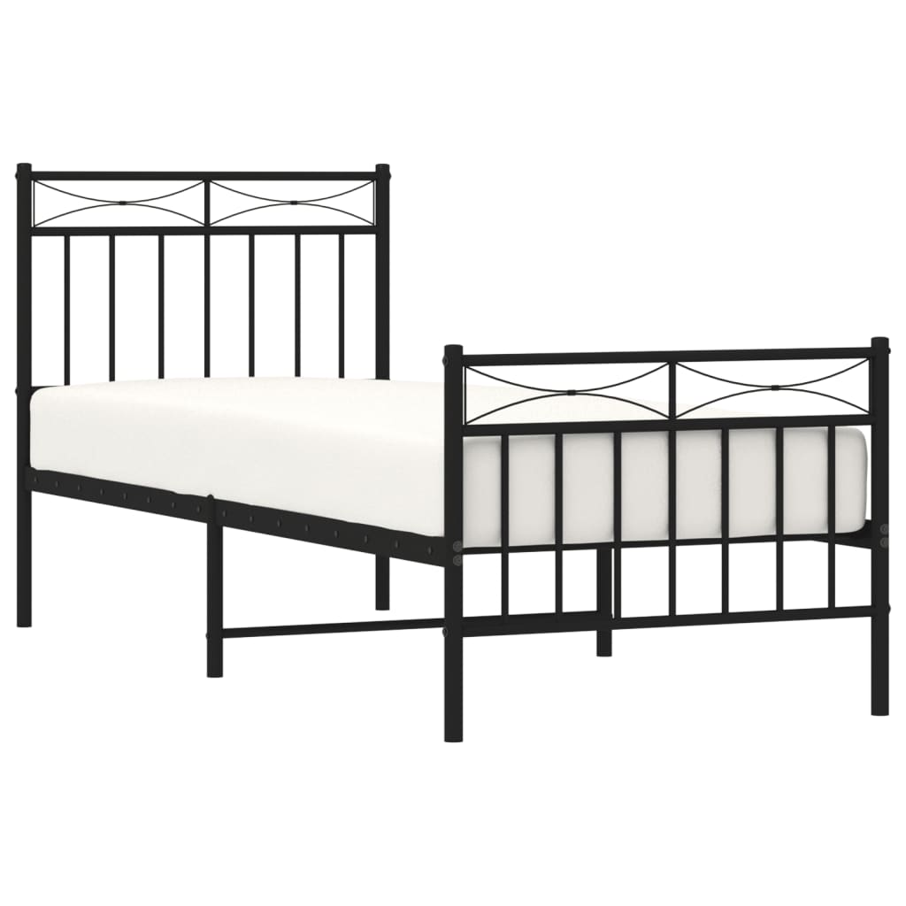 Black Metal Bed Frame with Footboard - 80x200cm, Mattress Not Included