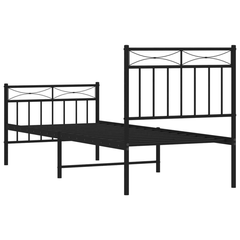 Black Metal Bed Frame with Footboard - 80x200cm, Mattress Not Included