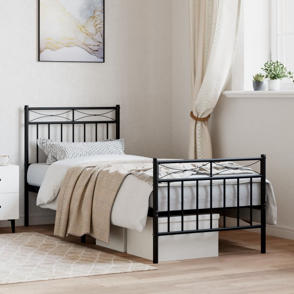Black Metal Bed Frame with Footboard - 80x200cm, Mattress Not Included