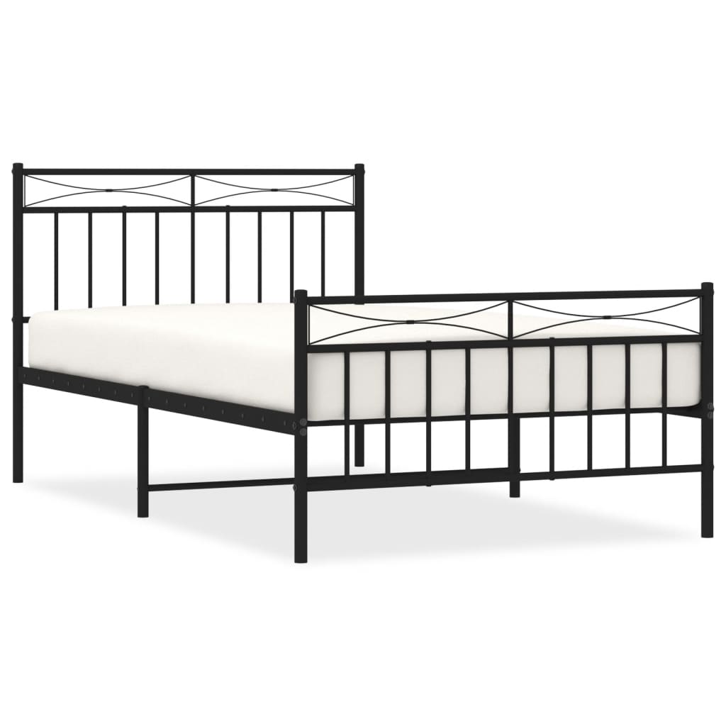 Sleek Black Metal Bed Frame with Footboard - 107x203cm