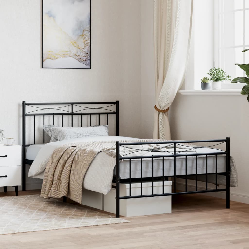Sleek Black Metal Bed Frame with Footboard - 107x203cm