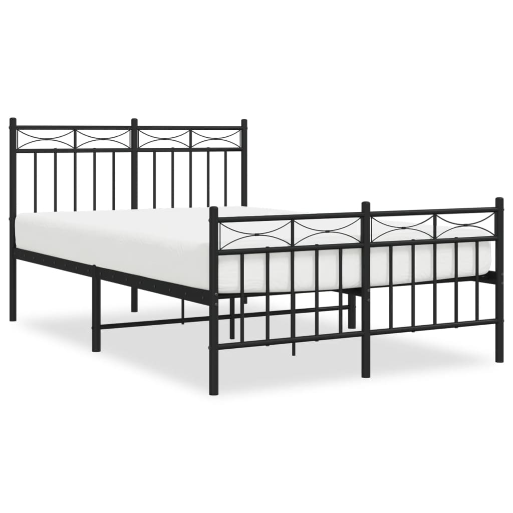 Modern Black Metal Bed Frame with Footboard - 120x190cm
