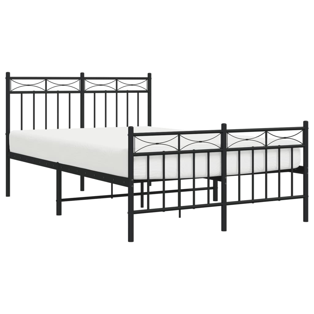 Modern Black Metal Bed Frame with Footboard - 120x190cm