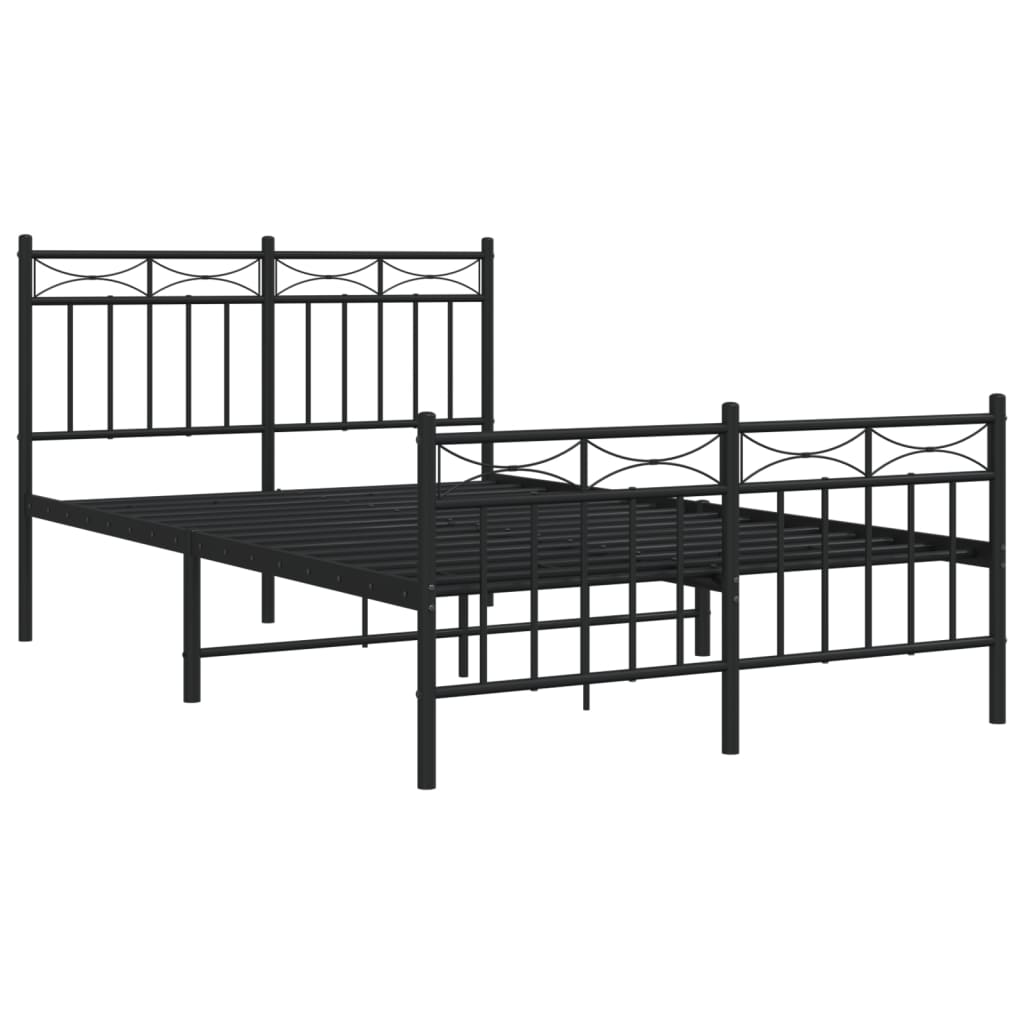 Modern Black Metal Bed Frame with Footboard - 120x190cm