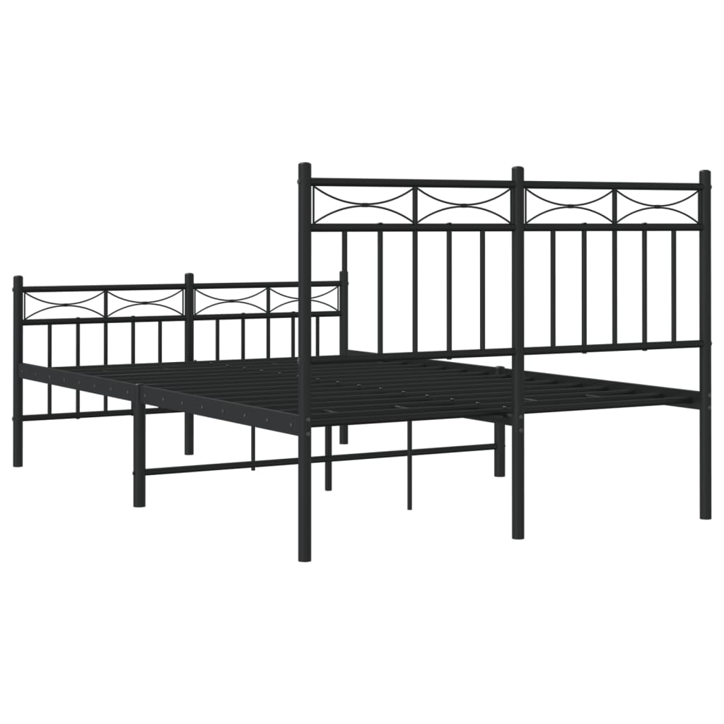 Modern Black Metal Bed Frame with Footboard - 120x190cm