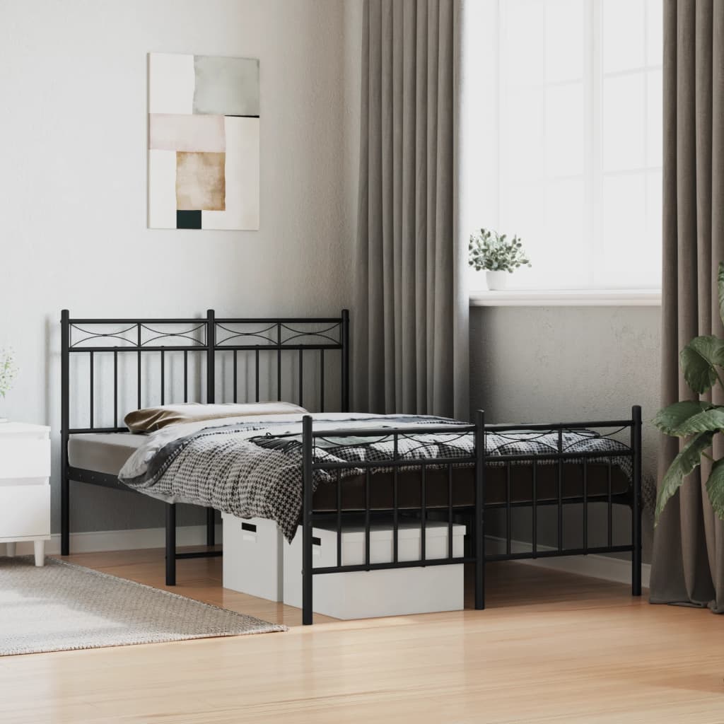 Modern Black Metal Bed Frame with Footboard - 120x190cm