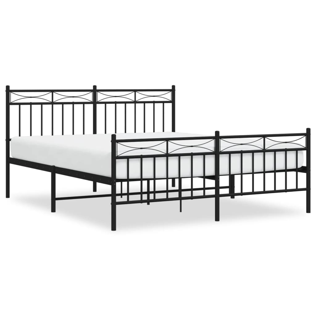 Sleek Black Metal Bed Frame with Footboard, 160x200cm - No Mattress