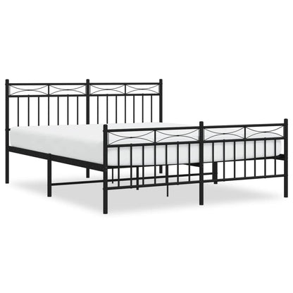 Sleek Black Metal Bed Frame with Footboard, 160x200cm - No Mattress