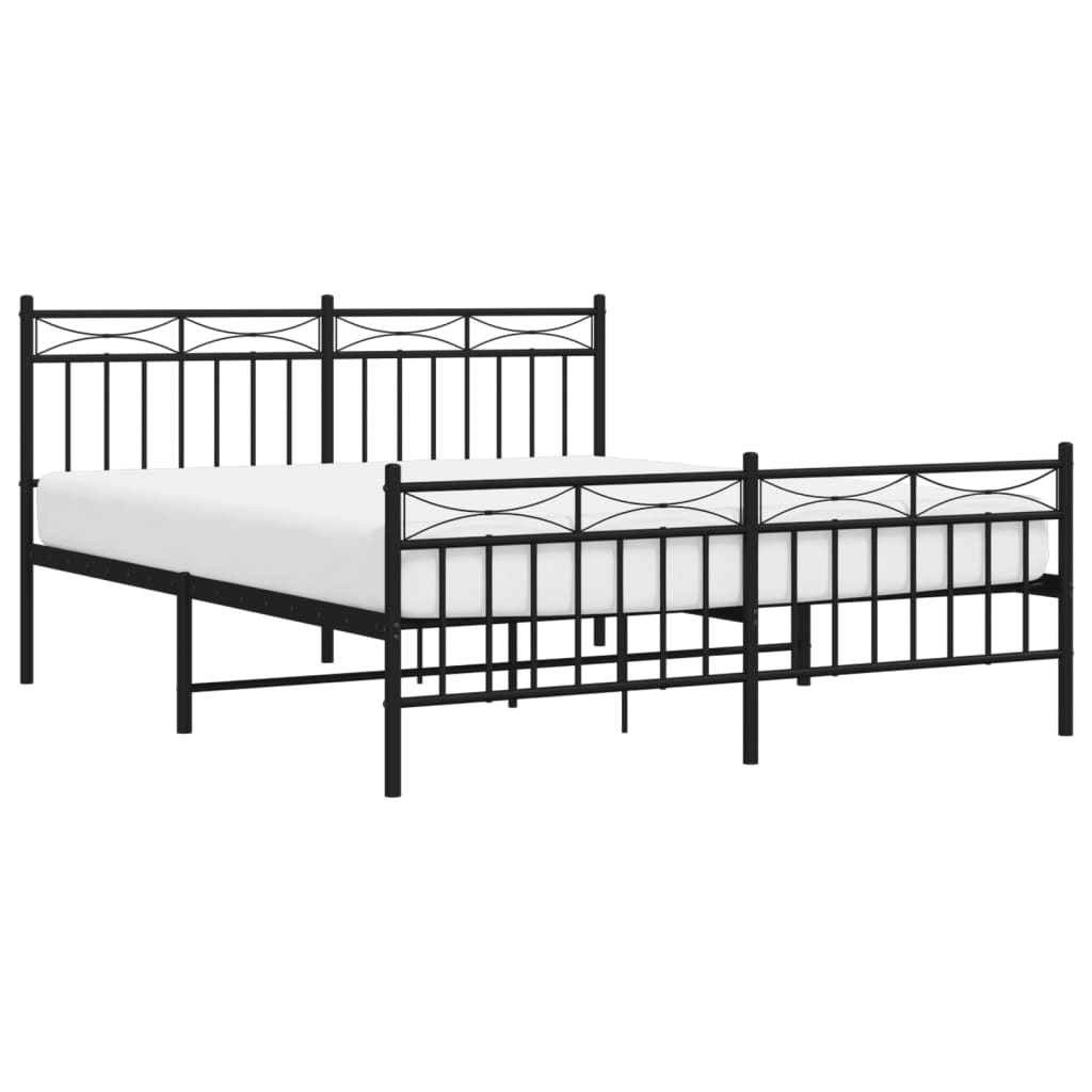 Sleek Black Metal Bed Frame with Footboard, 160x200cm - No Mattress