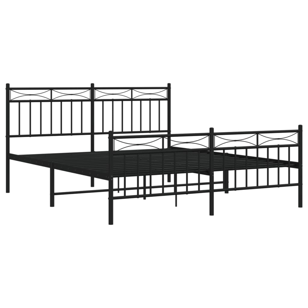 Sleek Black Metal Bed Frame with Footboard, 160x200cm - No Mattress