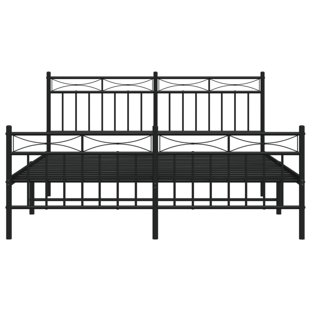 Sleek Black Metal Bed Frame with Footboard, 160x200cm - No Mattress