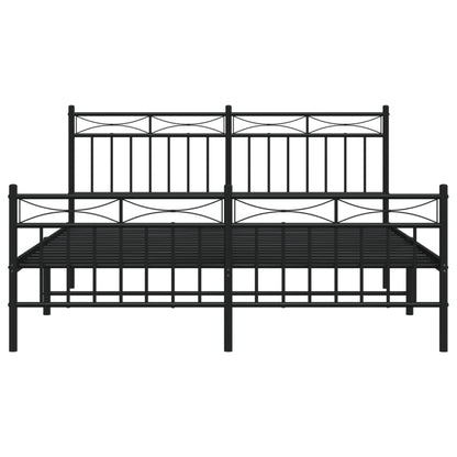 Sleek Black Metal Bed Frame with Footboard, 160x200cm - No Mattress