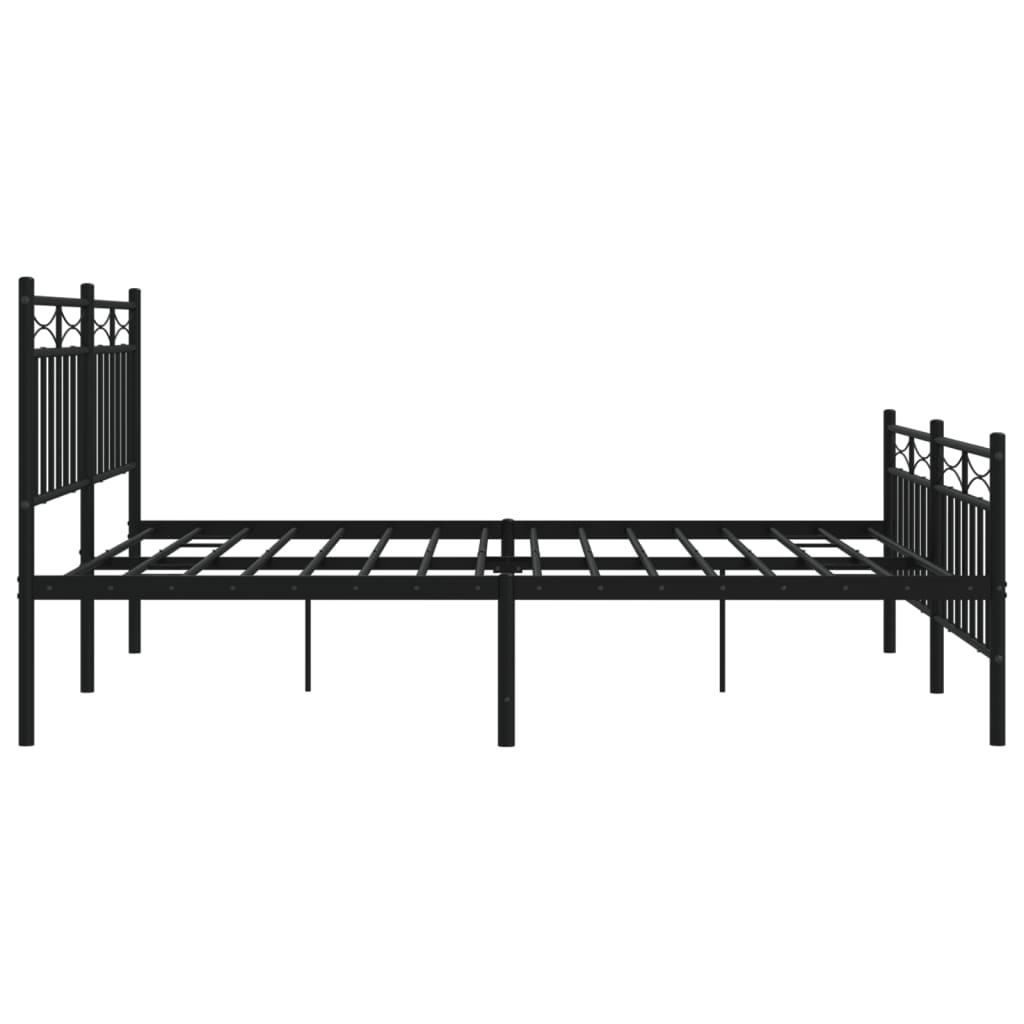 Sleek Black Metal Bed Frame with Footboard, 160x200cm - No Mattress