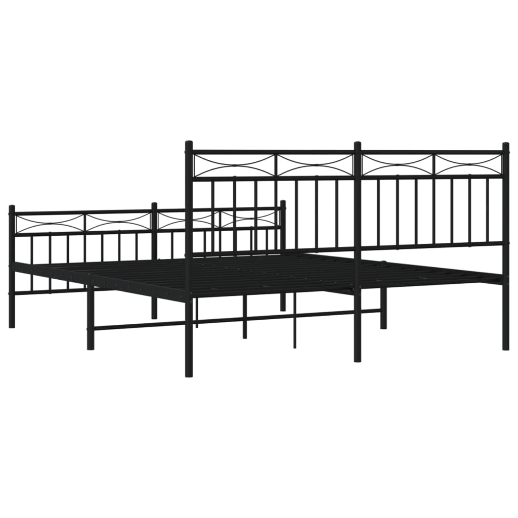 Sleek Black Metal Bed Frame with Footboard, 160x200cm - No Mattress