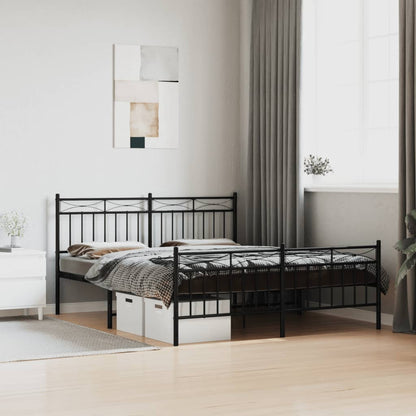 Sleek Black Metal Bed Frame with Footboard, 160x200cm - No Mattress