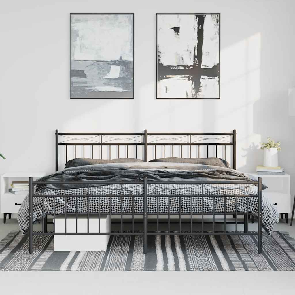 Black Metal Bed Frame with Footboard 183x213cm - No Mattress