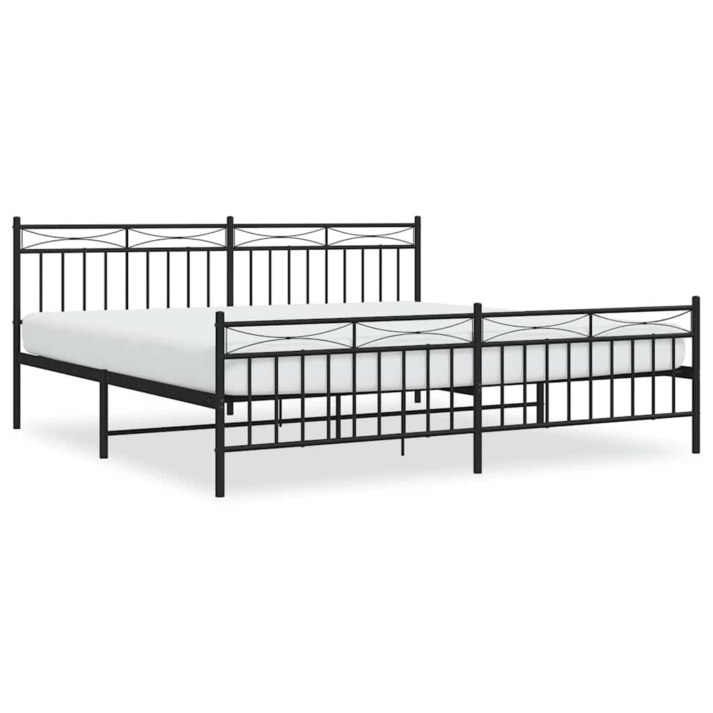 Sturdy Black Metal Bed Frame with Footboard 193x203cm