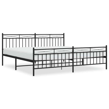 Sturdy Black Metal Bed Frame with Footboard 193x203cm