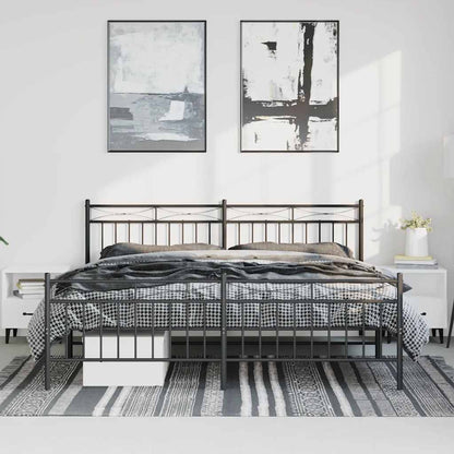 Sturdy Black Metal Bed Frame with Footboard 193x203cm