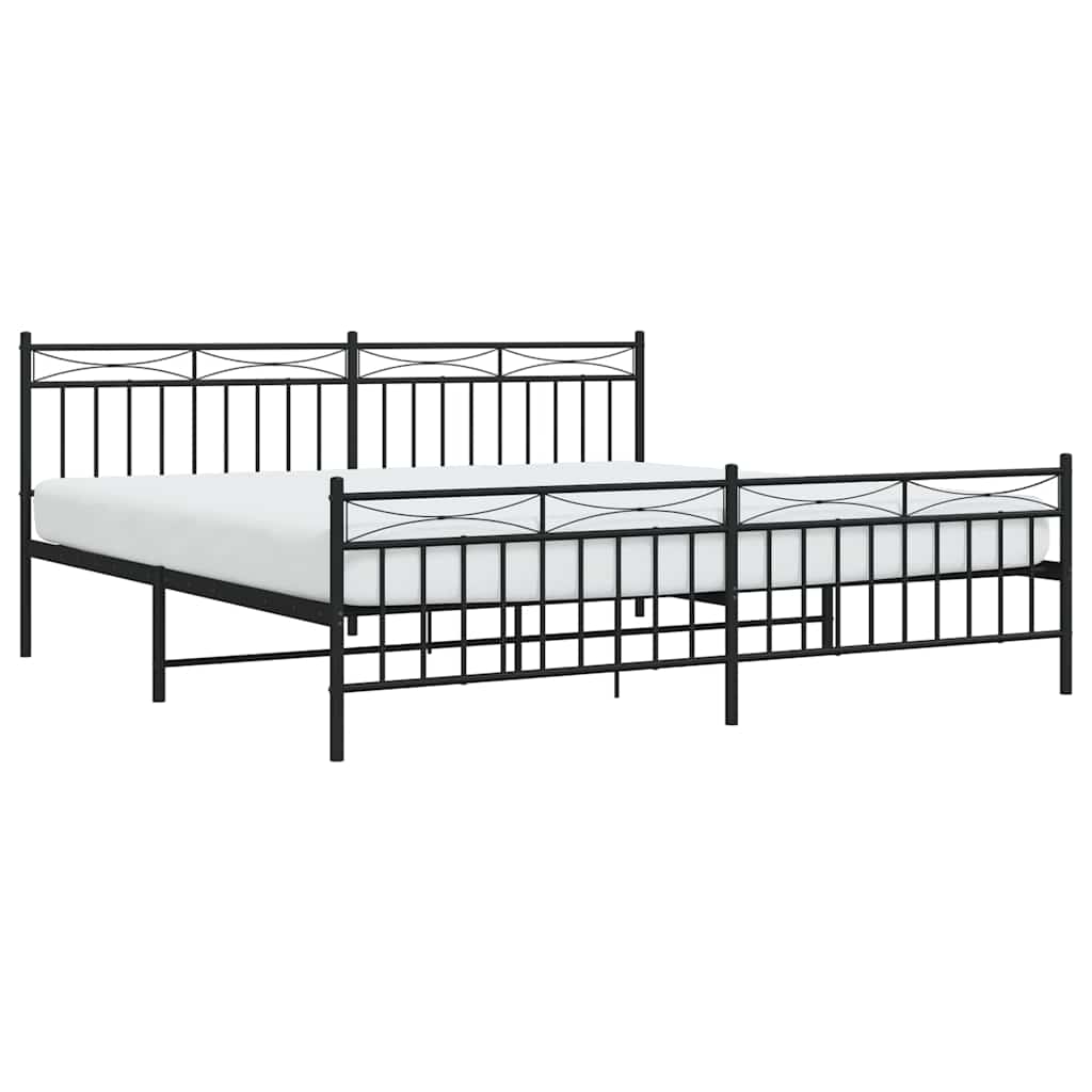 Sturdy Black Metal Bed Frame with Footboard 193x203cm