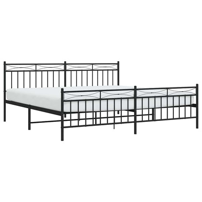 Sturdy Black Metal Bed Frame with Footboard 193x203cm