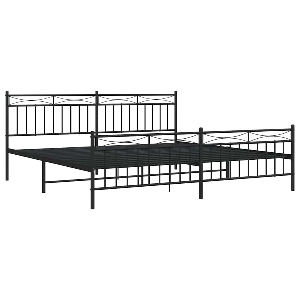 Sturdy Black Metal Bed Frame with Footboard 193x203cm