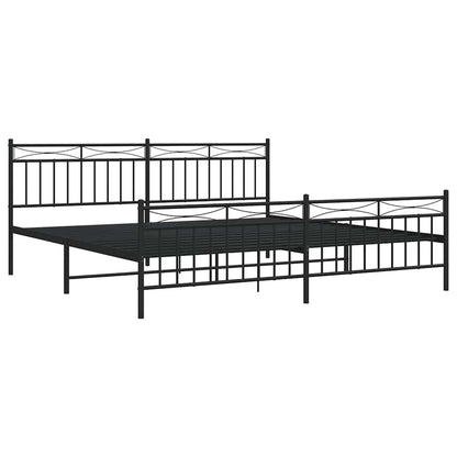 Sturdy Black Metal Bed Frame with Footboard 193x203cm