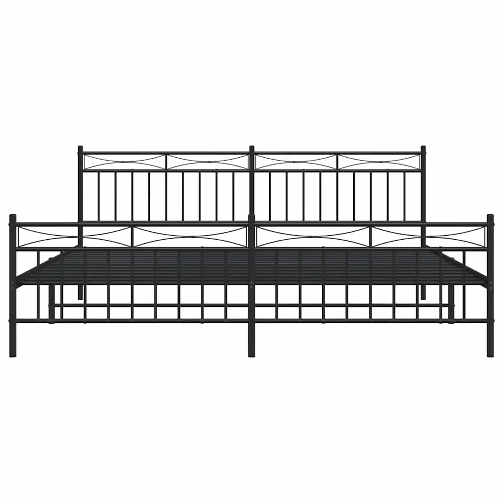 Sturdy Black Metal Bed Frame with Footboard 193x203cm