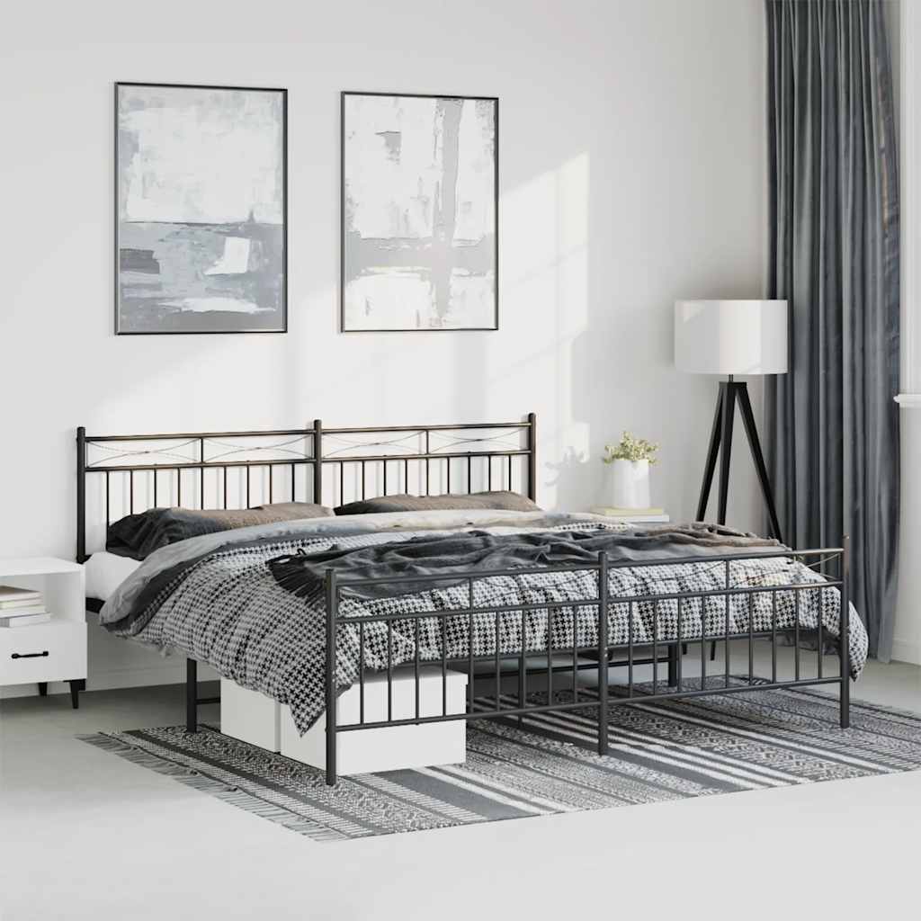 Sturdy Black Metal Bed Frame with Footboard 193x203cm