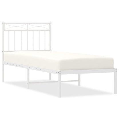 White Metal Bed Frame with Headboard, 80x200cm, Sturdy Design