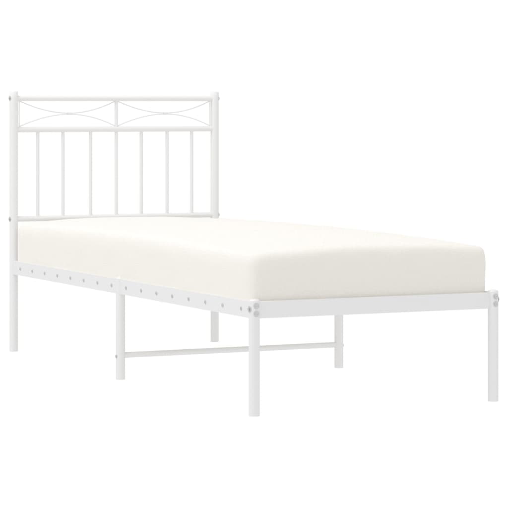 White Metal Bed Frame with Headboard, 80x200cm, Sturdy Design
