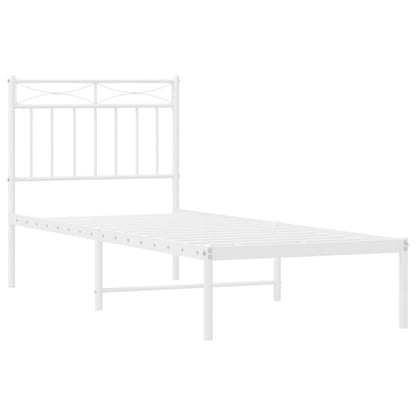 White Metal Bed Frame with Headboard, 80x200cm, Sturdy Design