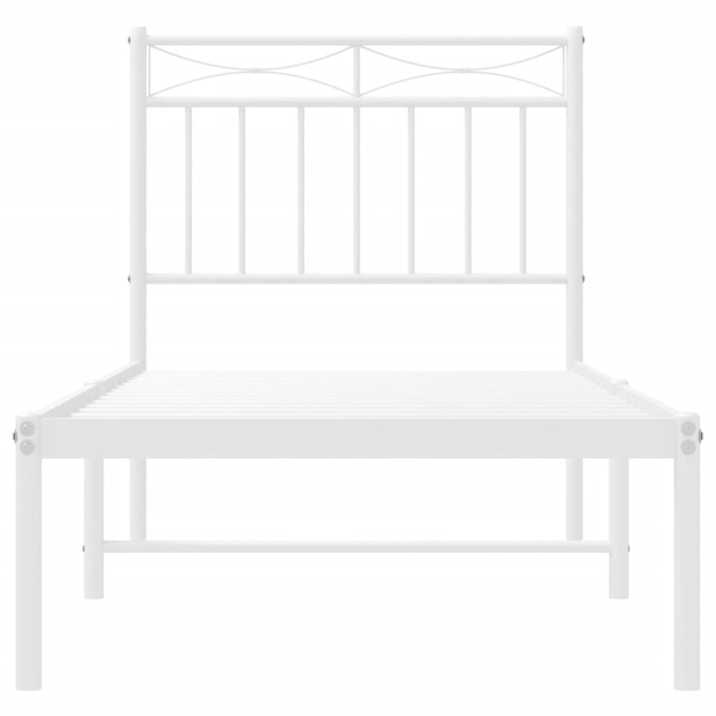 White Metal Bed Frame with Headboard, 80x200cm, Sturdy Design